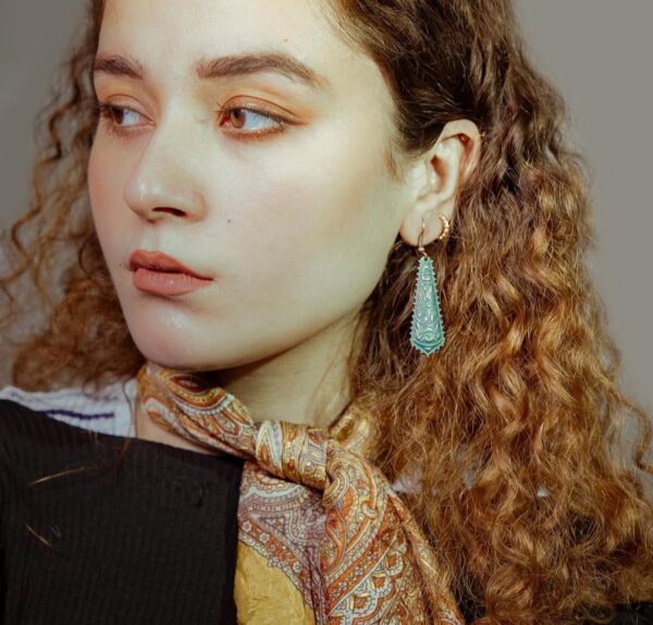 Textured Aqua Resin Dangle Earrings